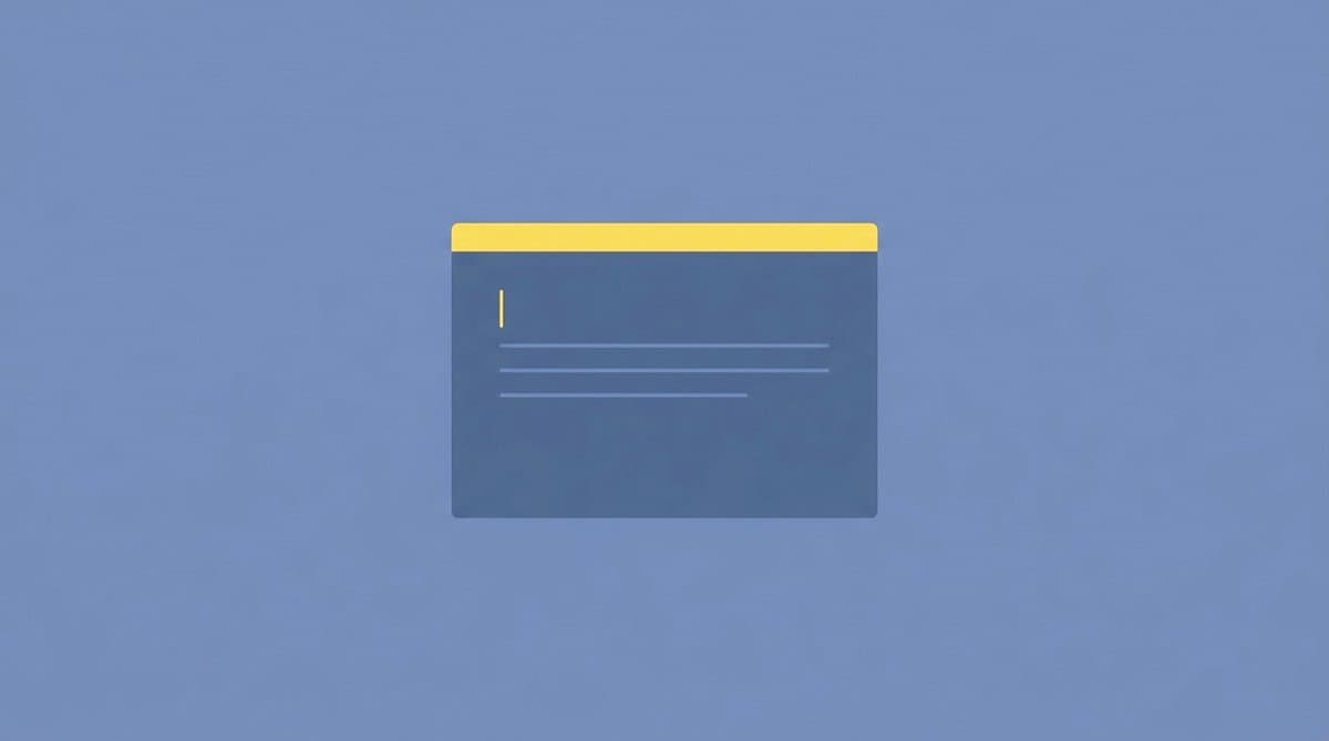 Minimal flat illustration of an empty code editor window with a blinking cursor, representing python practice problems for the blank-editor freeze