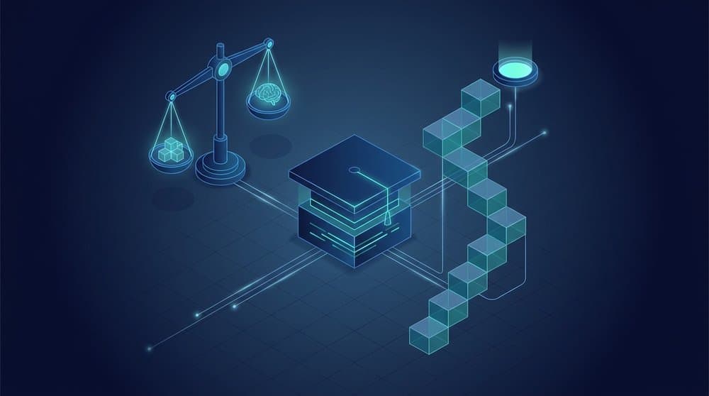 Isometric illustration weighing python bootcamp cost against career value with a graduation cap and rising steps
