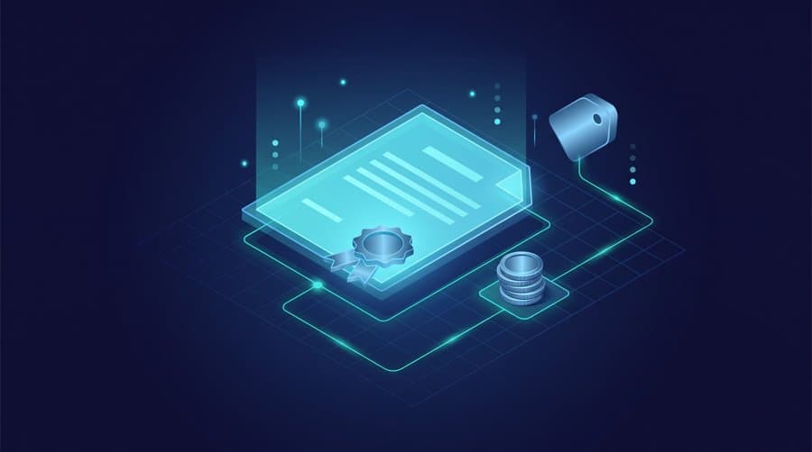 Python certification cost - isometric certificate with a coin stack and price tag