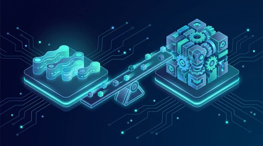 Python vs Scala - isometric comparison of a readable scripting language and a compiled JVM big-data language on a balance