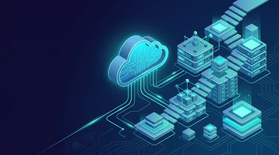 Isometric cloud infrastructure illustration representing how to become a cloud engineer career roadmap