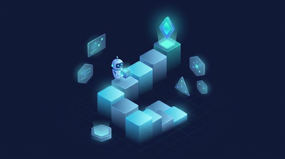Isometric staircase toward a goal illustrating whether python is hard to learn for beginners