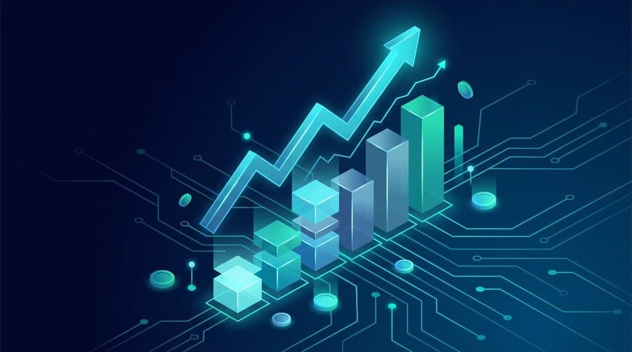 Isometric chart of rising bars and an upward arrow illustrating Python developer salary growth by experience