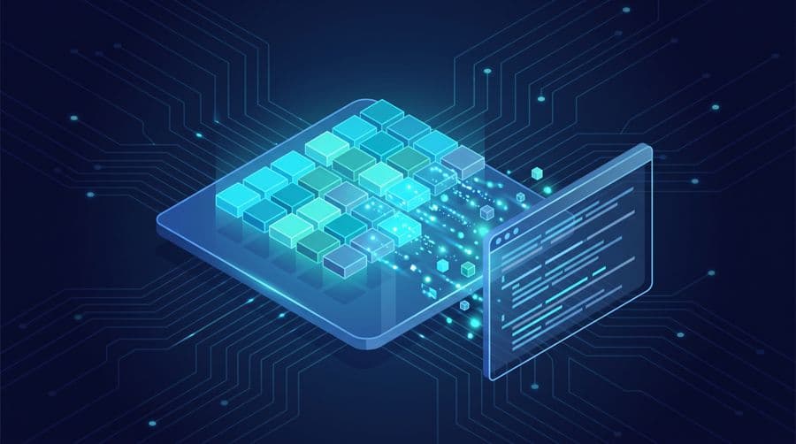 Working with CSV files in Python - isometric data grid flowing into a code window