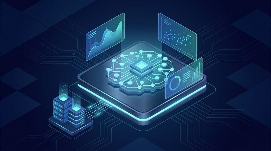 Isometric neural network illustration representing how to become a machine learning engineer