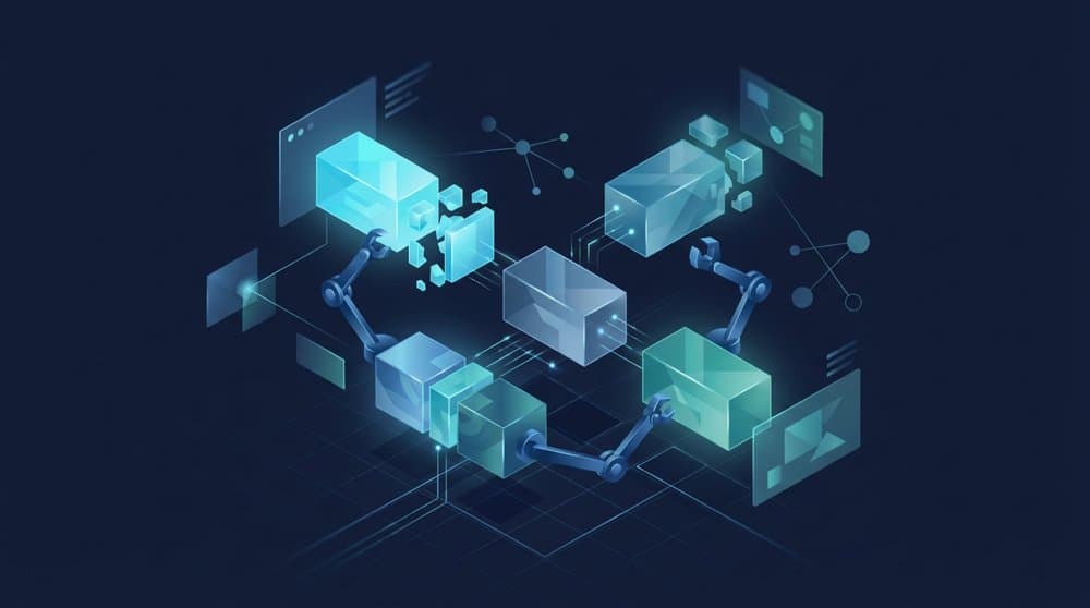 Python string methods illustrated as isometric text blocks being split and joined