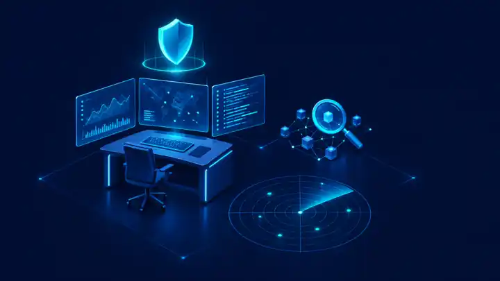 Isometric security operations workstation illustration for the CySA+ certification guide
