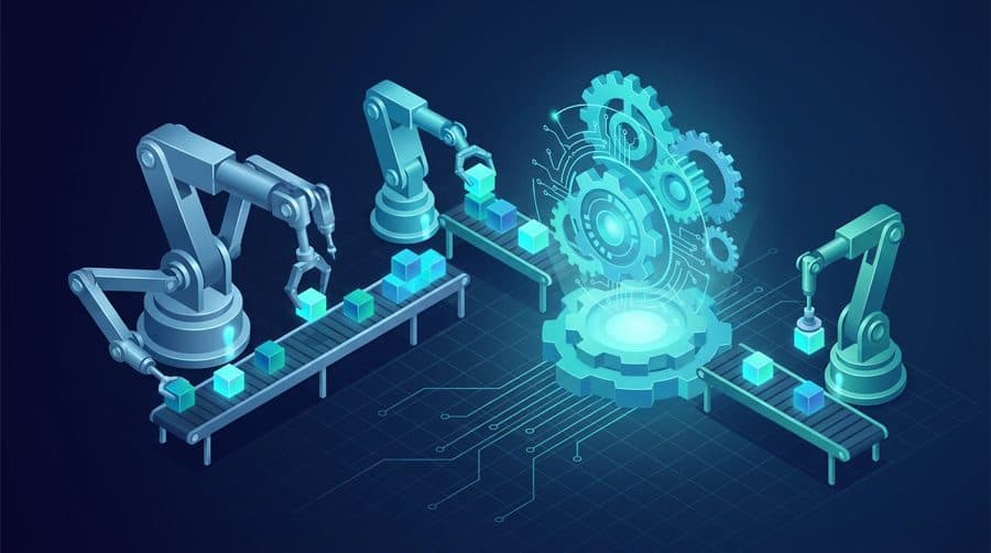 Best programming language for automation — robotic arms automating tasks on a conveyor