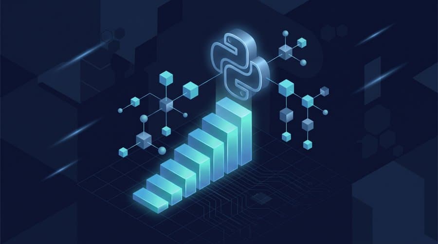Is Python worth learning - isometric ascending steps rising toward a Python symbol