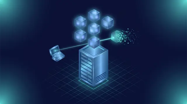 Isometric illustration of the Linux kill command sending a signal to stop one process above a server rack