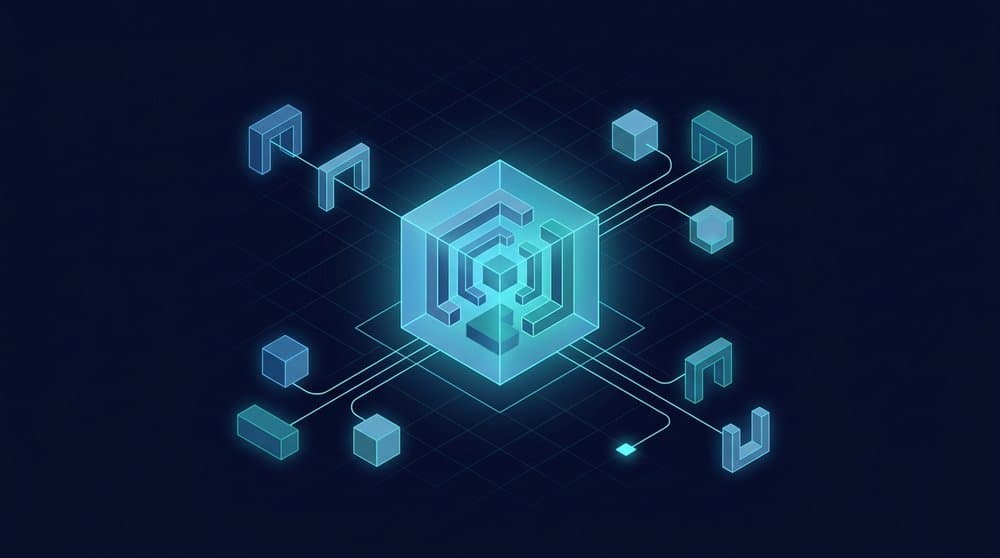 Python context manager and with statement - isometric illustration of entering and exiting a scope