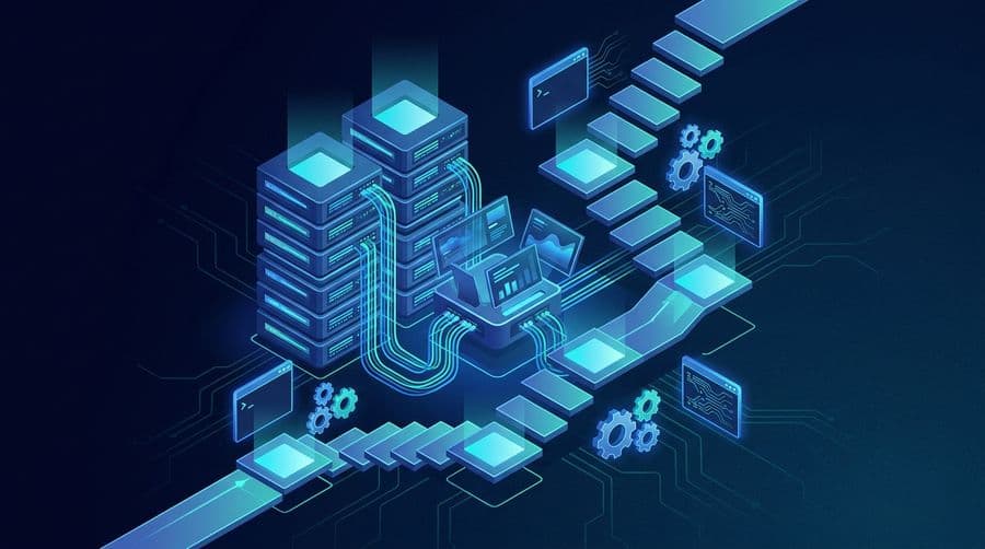How to become a Linux system administrator roadmap with servers, career steps, and terminal icons