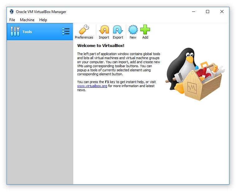 VirtualBox Dashboard VirtualBox Dashboard