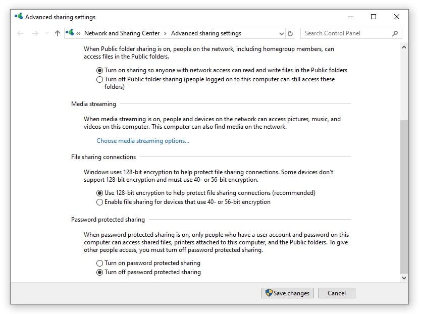 Advanced Sharing Settings Advanced Sharing Settings