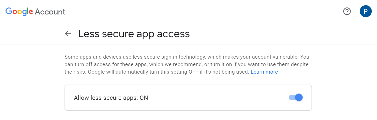 Enable Less Secure Apps
