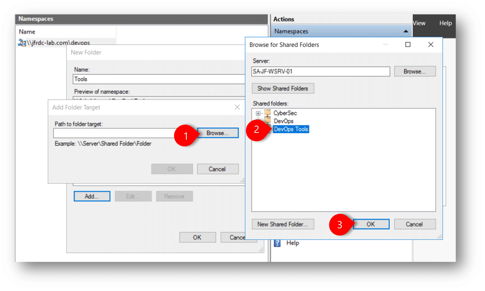 Adding a Target Folder to a Namespace Server Academy