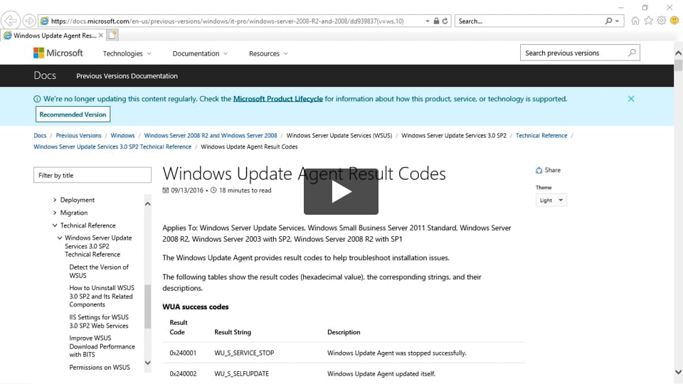 Learn about Windows Update Agent Result Codes Server Academy