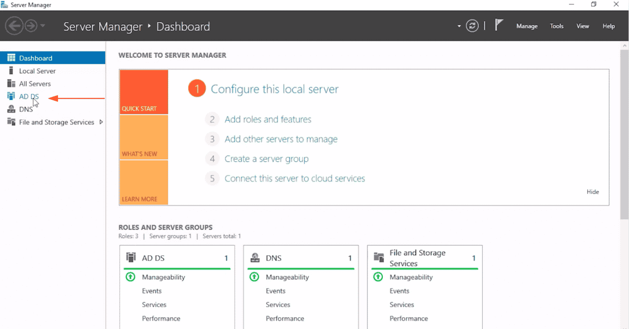 ad ds in server manager