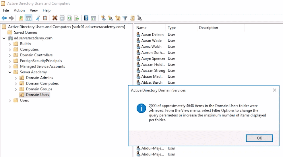 aduc user display limit
