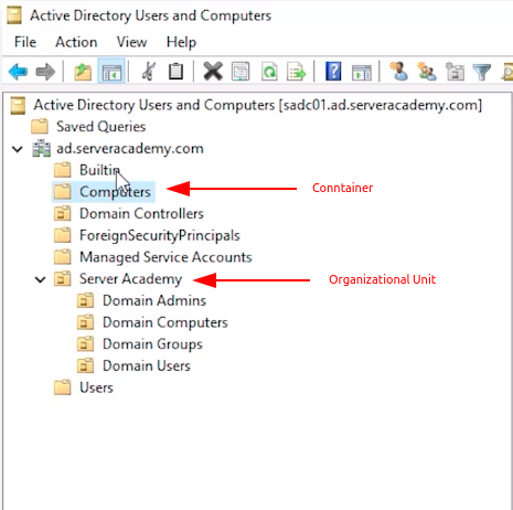 active directory users and computer ous and containers