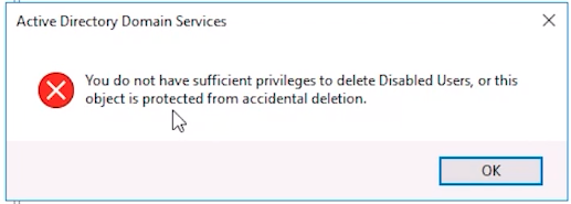 error message when deleting a protected ou 1