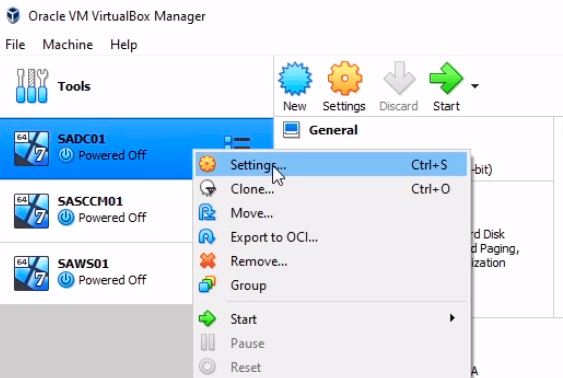 sadc01 vm settings