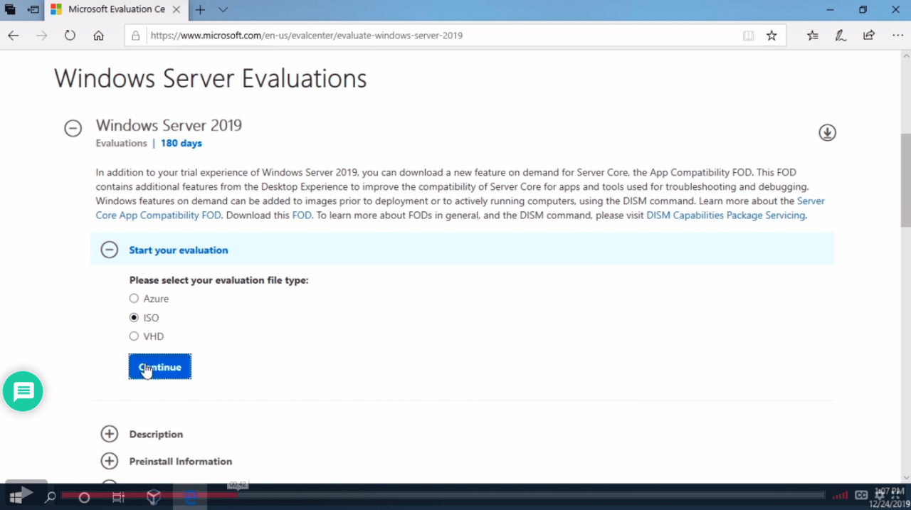 selecting evaluation type iso