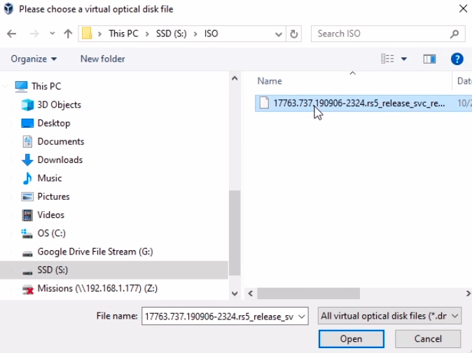 selecting iso s drive