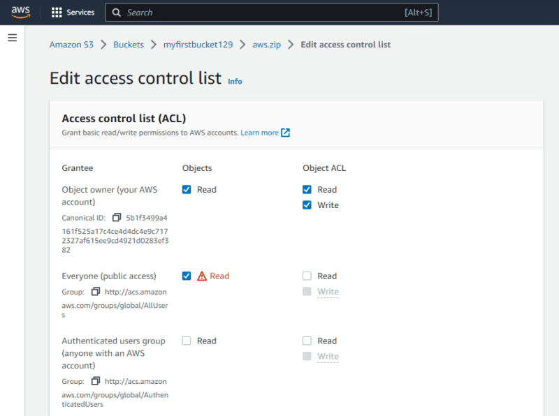 Configuring S3 permissions and access controls