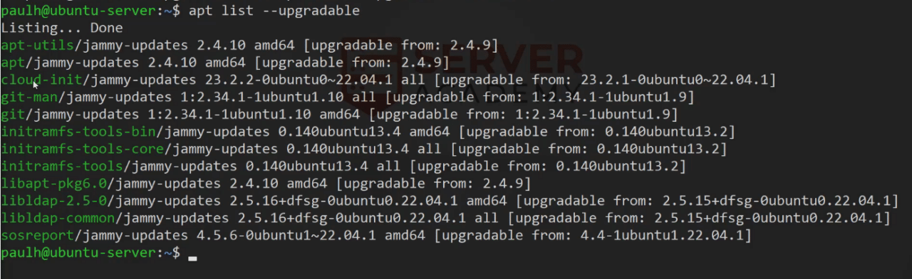 ubuntu server apt list upgradable