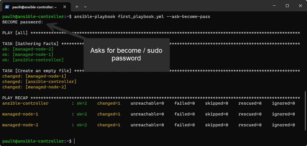 Ansible Playbook while providing sudo password