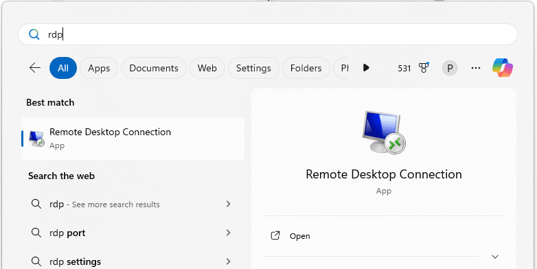 Open Remote Desktop Connection