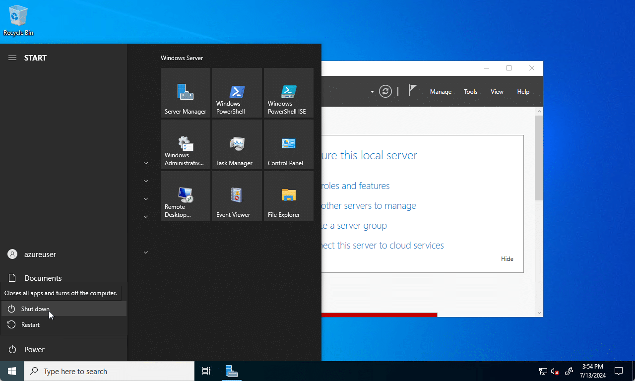 Shutting Down Azure VM