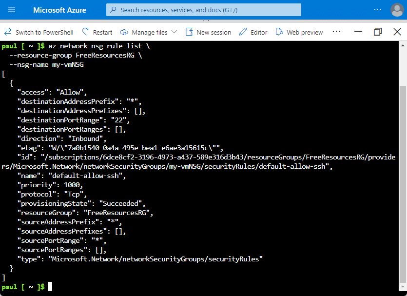 Azure CLI Listing NSG Rules